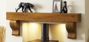 Focus Deep Beam with Corbels_ Rustic Oak in a Light Medium Finish